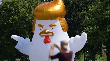 У Белого дома установили гигантского надувного цыпленка с прической Трампа