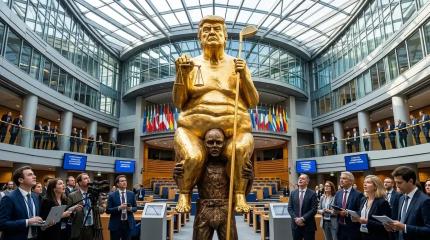 «А Трамп-то голый»: Фицо раскритиковал скульптуру Трампа в Европарламенте