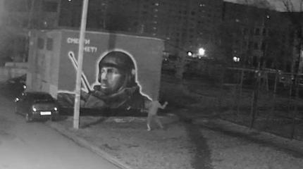 Украинские нацисты облили краской портрет Моторолы в Питере Украинские нацисты облили краской портрет Моторолы в Питере