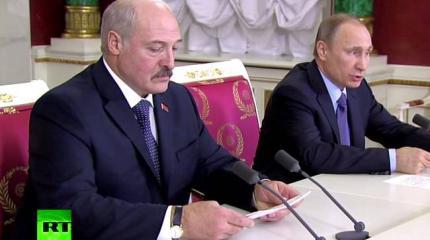 Пресс-подход Владимира Путина и Александра Лукашенко по итогам переговоров в Москве