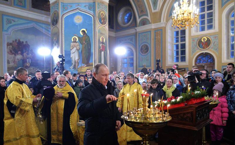 Владимир Путин встретил Рождество в церкви, где крестили его родителей