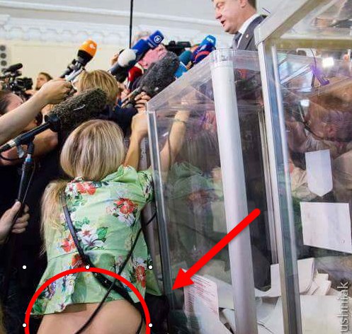 В сети набирает популярность откровенное фото журналистки возле Порошенко
