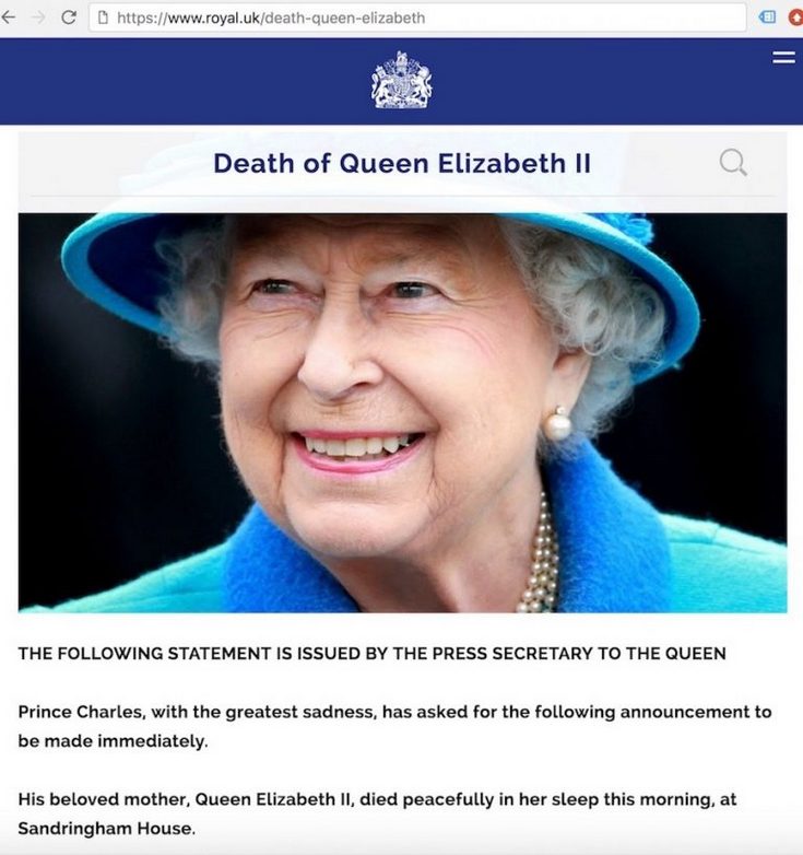СМИ сообщают о смерти королевы Елизаветы II