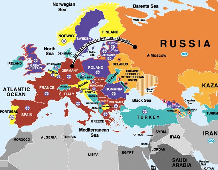 Карта западных стран европы и россии