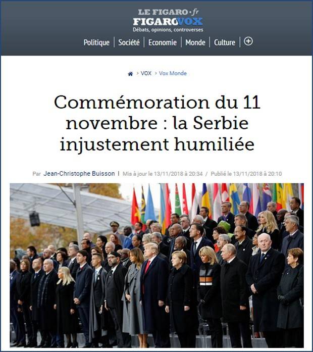 Le Figaro разметила статью с заголовком:  Сербия несправедливо унижена